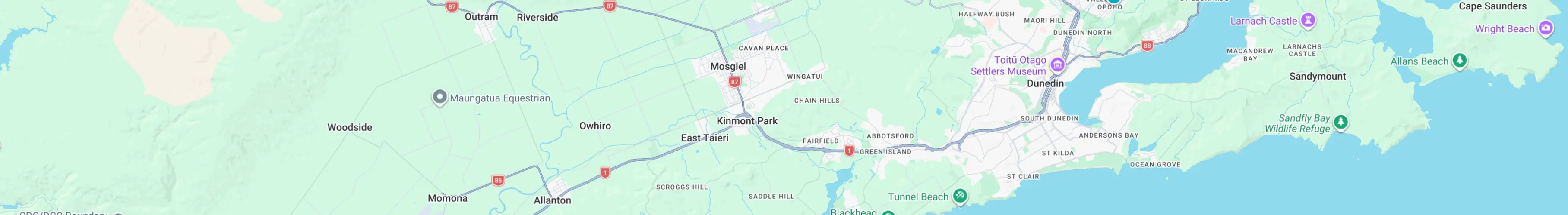 Map of Dunedin, including St Clair and Andersons Bay, the Dunedin Mowing service area